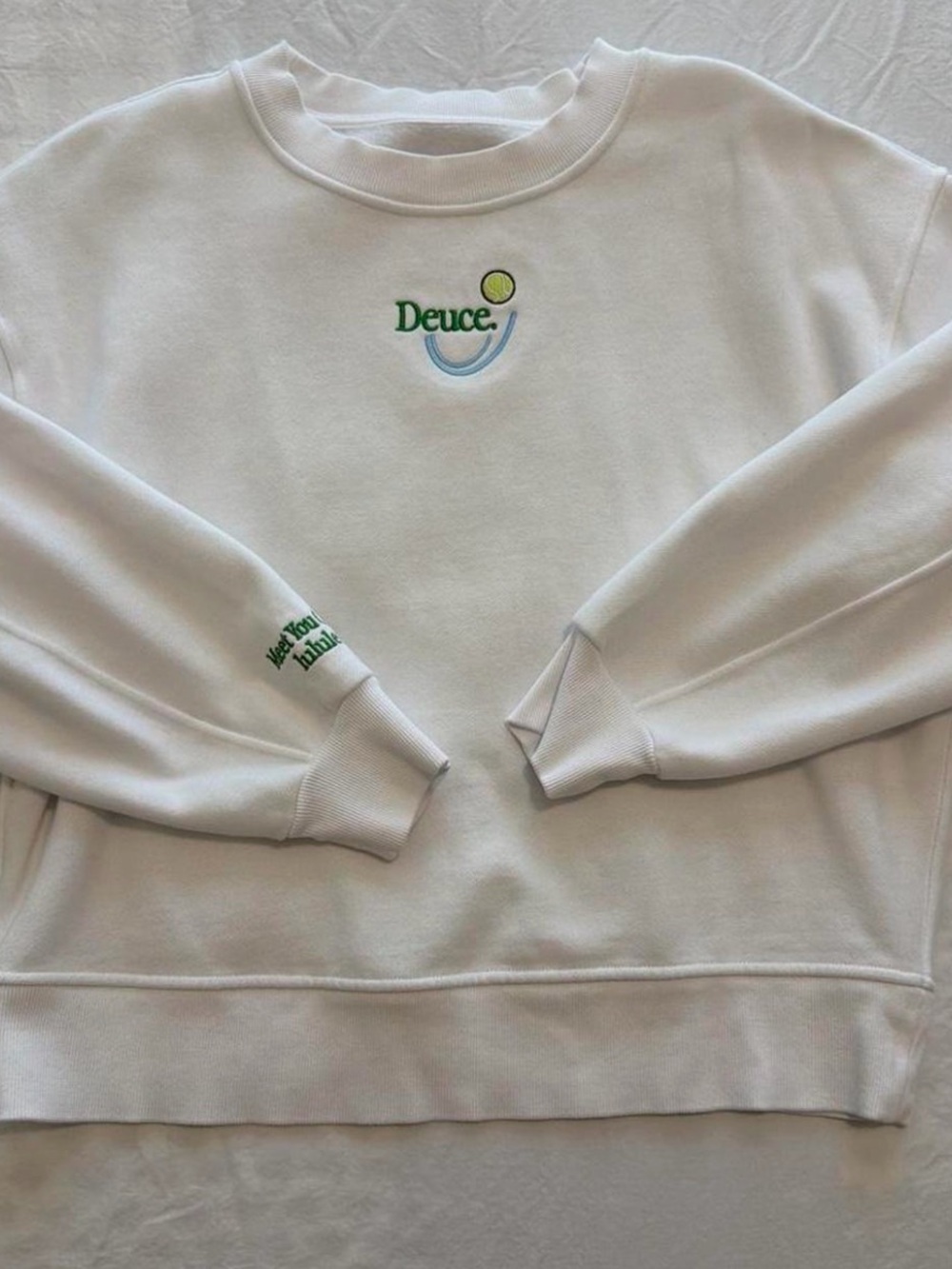 lululemon athletica White Crewneck Sweatshirt with Green & Blue Embroidery